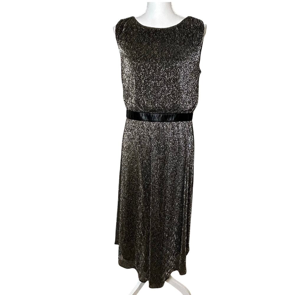 Chico's black metallic sleeveless shimmer cocktail party midi dress small (4-6)